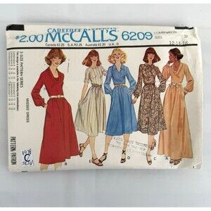 Vtg 70s McCall's Misses' Dress Sewing Pattern Cowl Vneck Gathered 6209 Sz 12-14